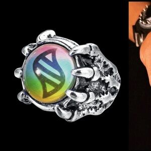 Pokemon STAINLESS STEEL Claw adjustable,unisex silver Ring with Multicolor Stone